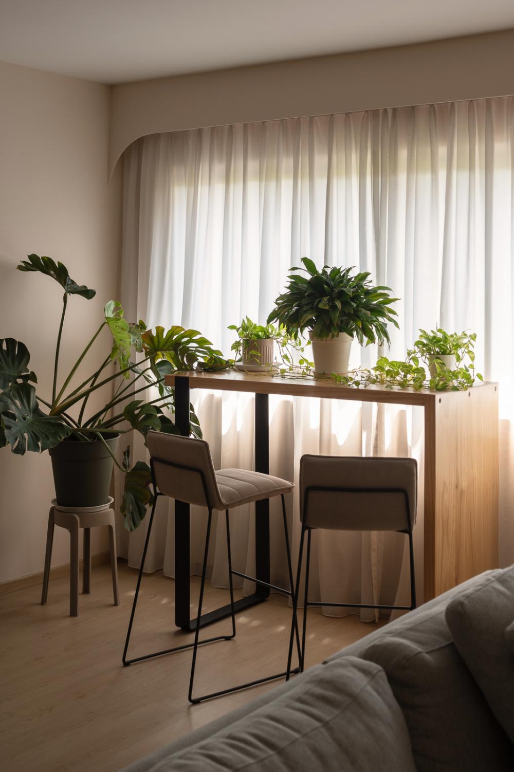 Scandinavian Balcony with Bay Window and Window Seat