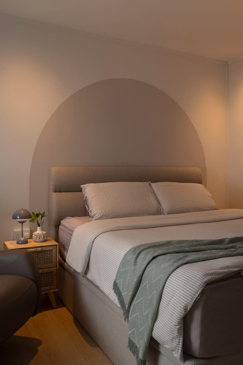 Scandinavian Bedroom with Vinyl Flooring and Downlights