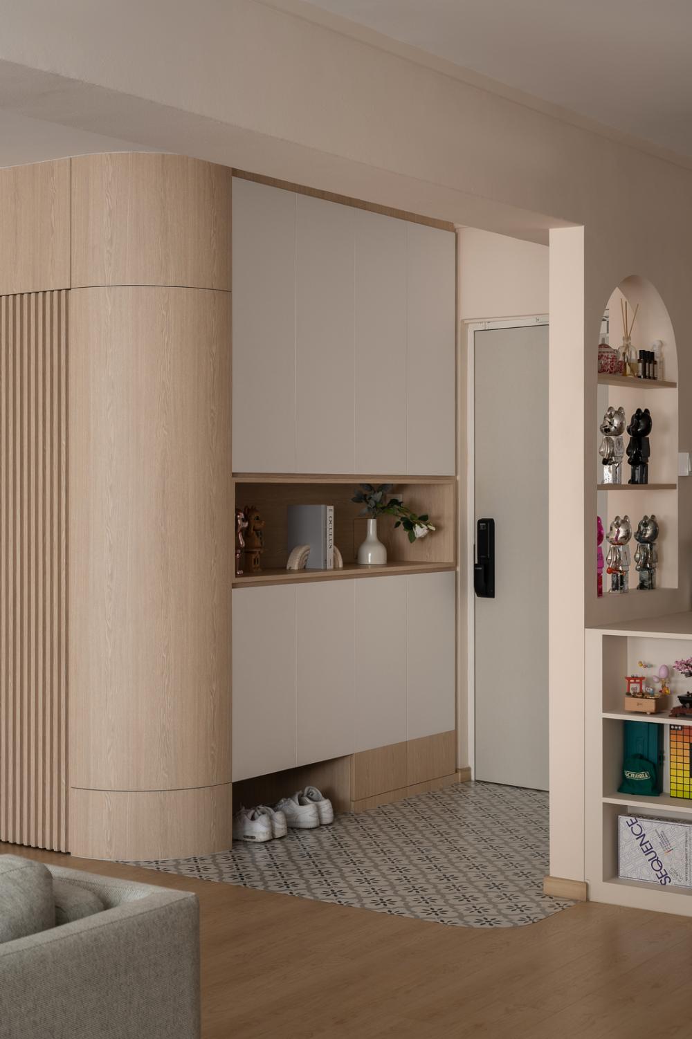 Scandinavian Entryway with Seating Bench and Shoe Rack