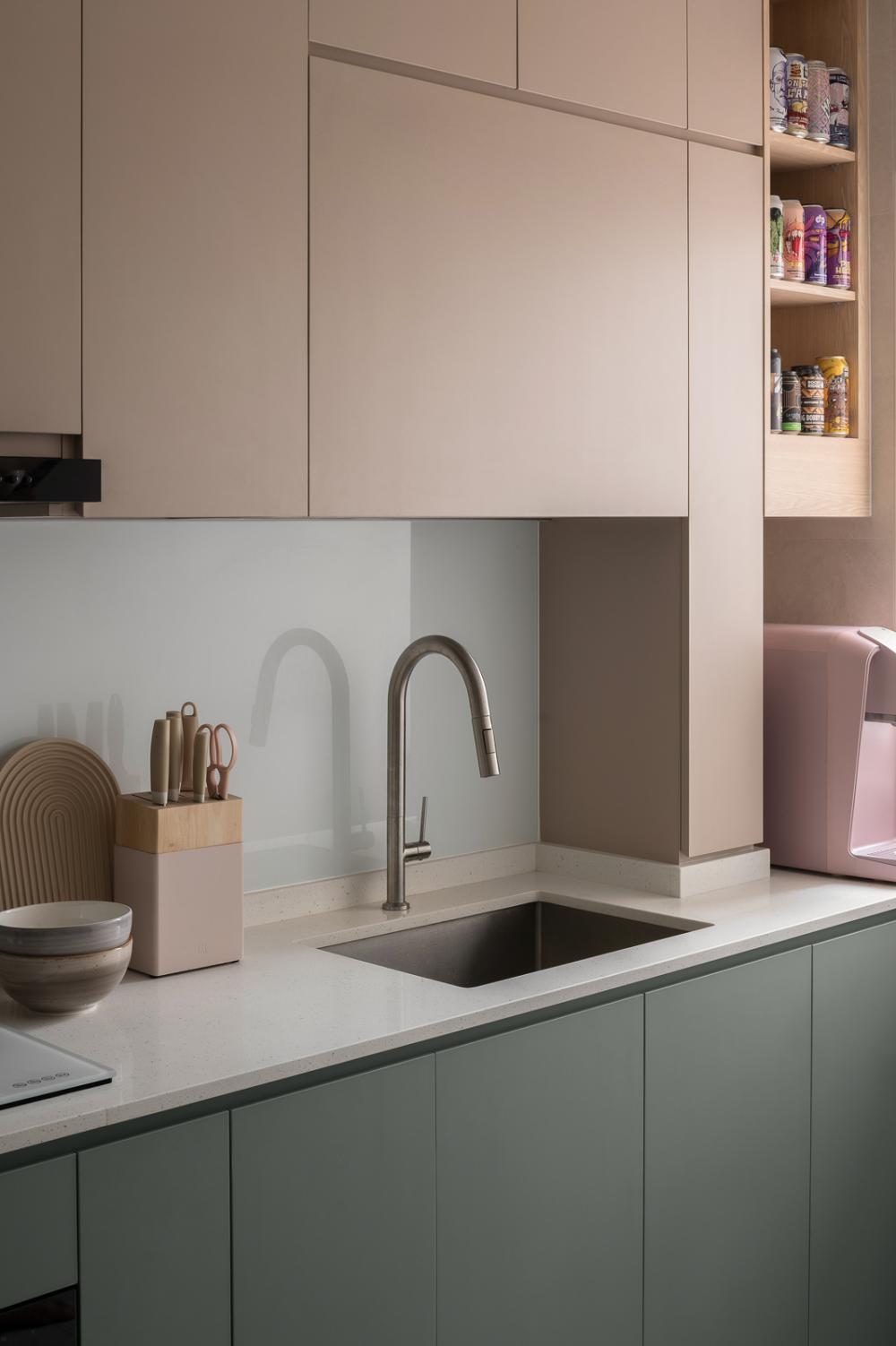 Scandinavian Kitchen with Countertop and Kitchen Backsplash