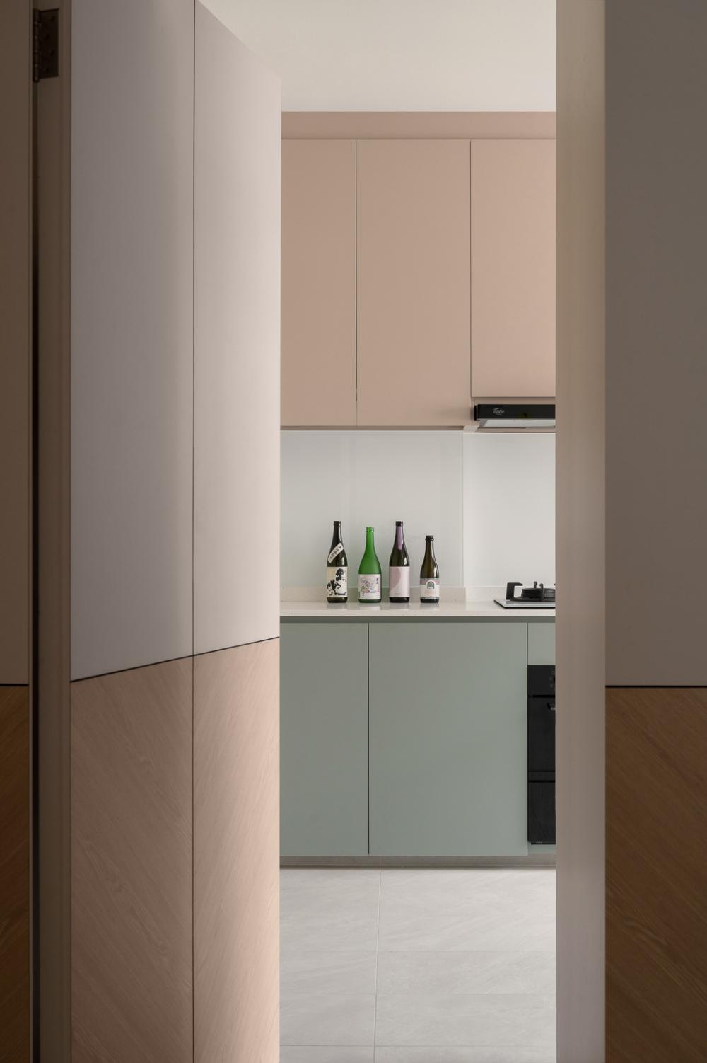 Scandinavian Kitchen with Countertop and Kitchen Backsplash