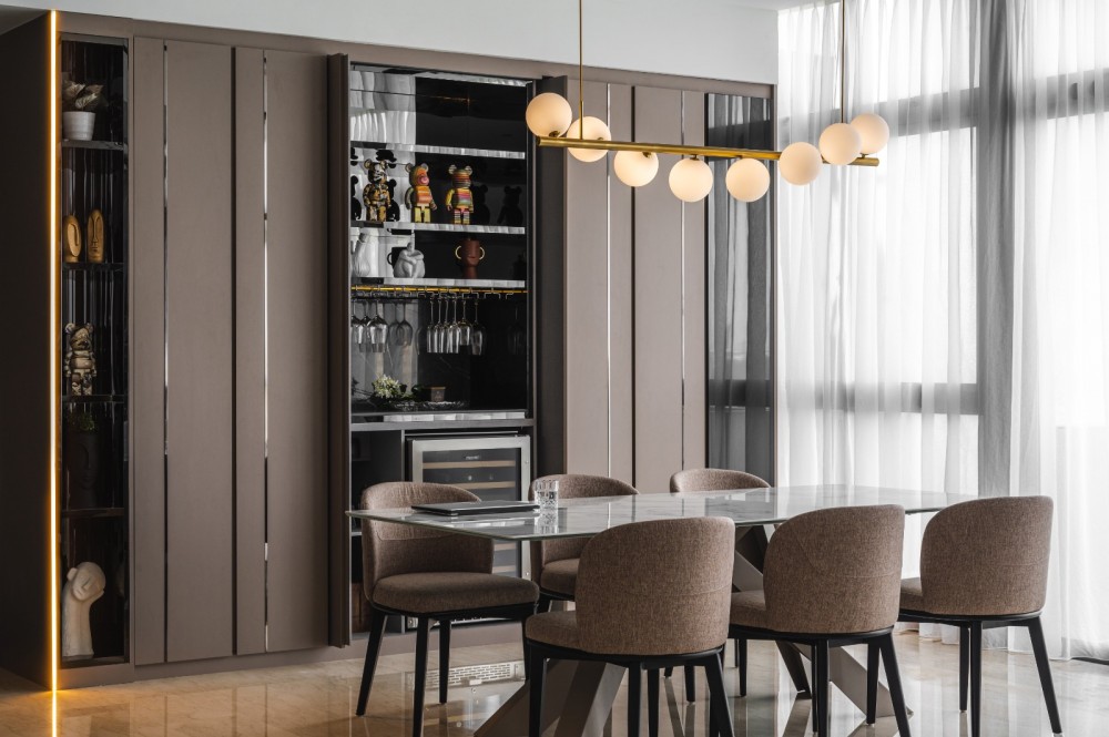 Modern Pantry with Kitchen Island and Console Table