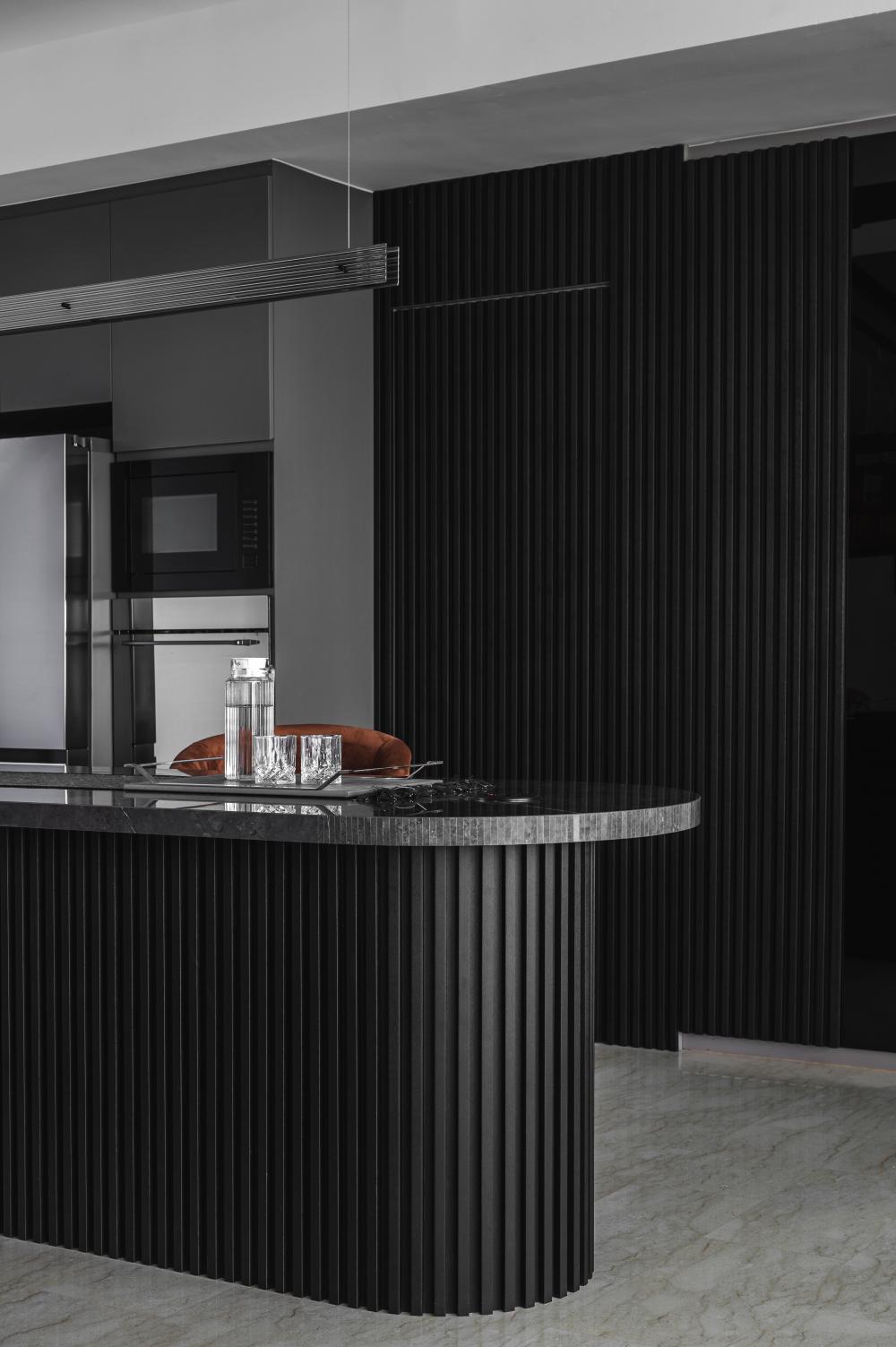 Modern Pantry with Kitchen Island and Console Table