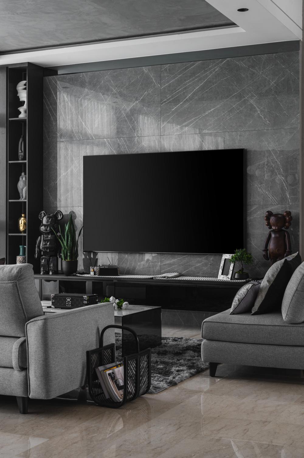 Modern Living Room with Marble Floor and TV Console