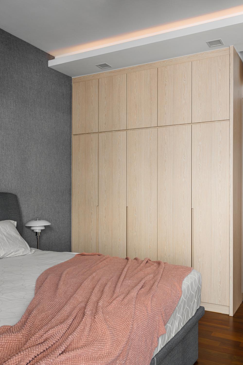 Modern Bedroom with Parquet Floor and Cove Lighting