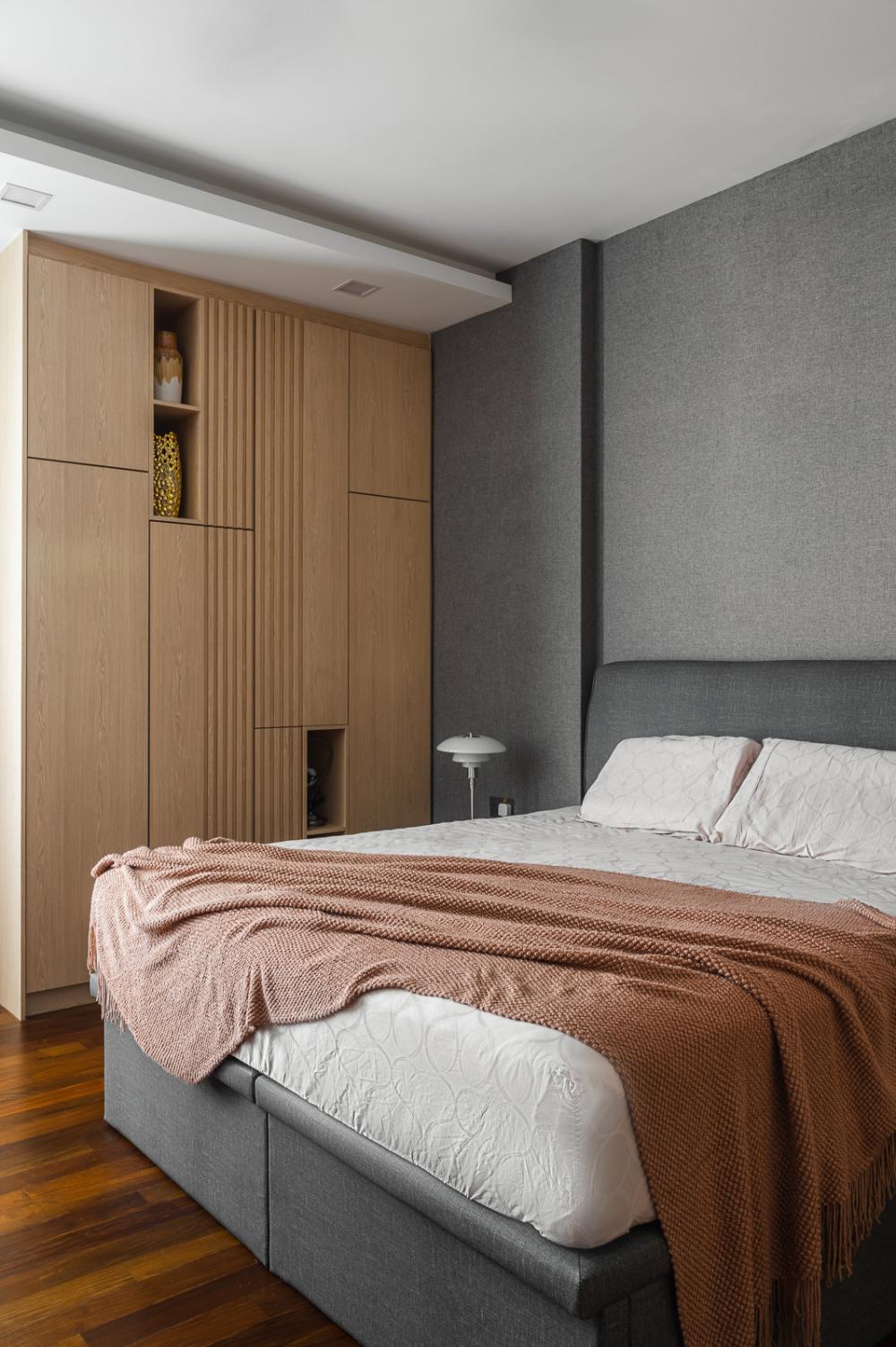 Modern Bedroom with Parquet Floor and Cove Lighting
