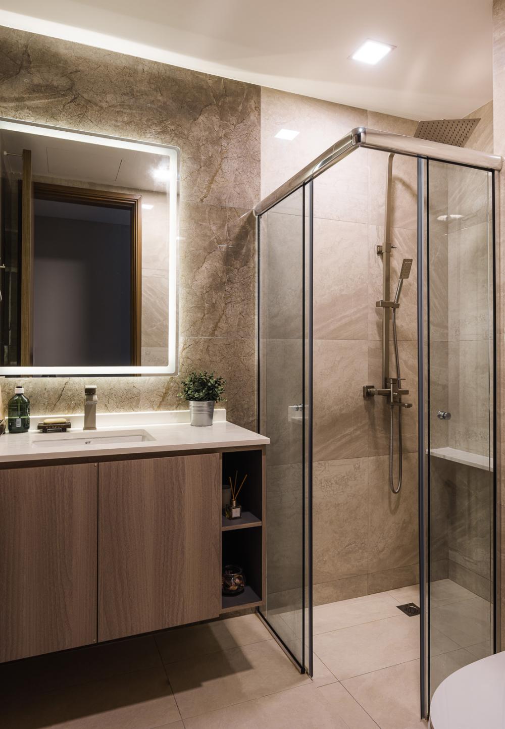 Modern Bathroom with Countertop and Homogeneous Tiles