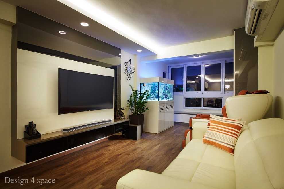 Contemporary Living Room with Wood Flooring and TV Console