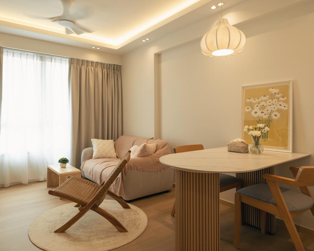 Scandinavian Living Room with TV Console and Feature Wall
