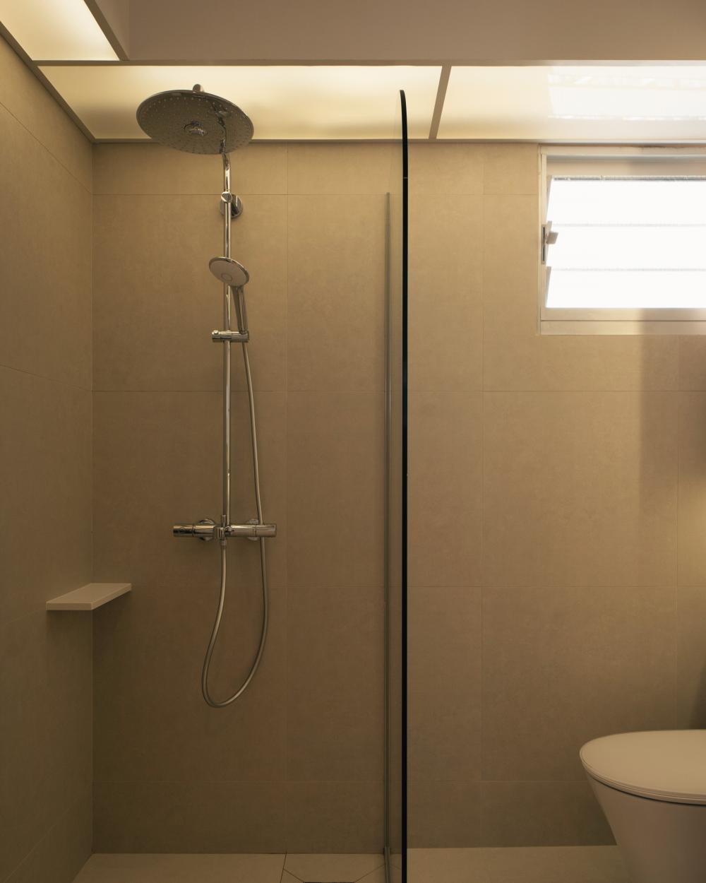 Scandinavian Bathroom with Bathtub and Bathroom Storage