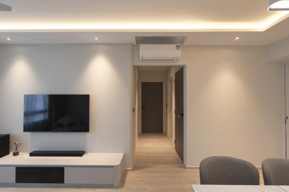 Minimalist Living Room with Vinyl Flooring and TV Console