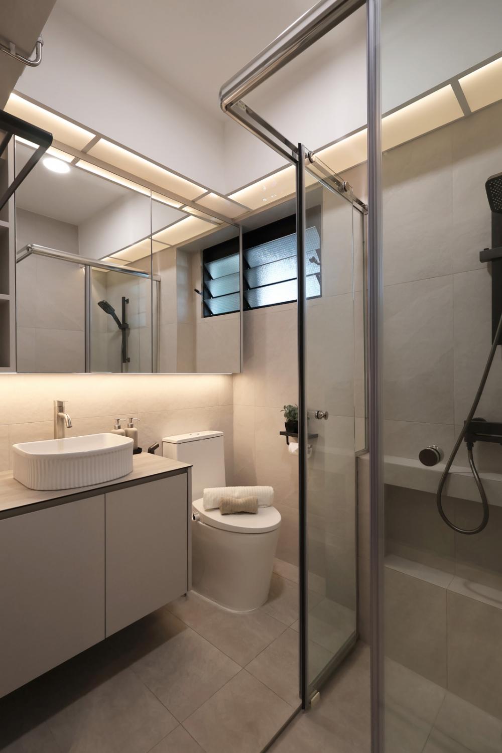 Minimalist Bathroom with Mirror and Shower Screen