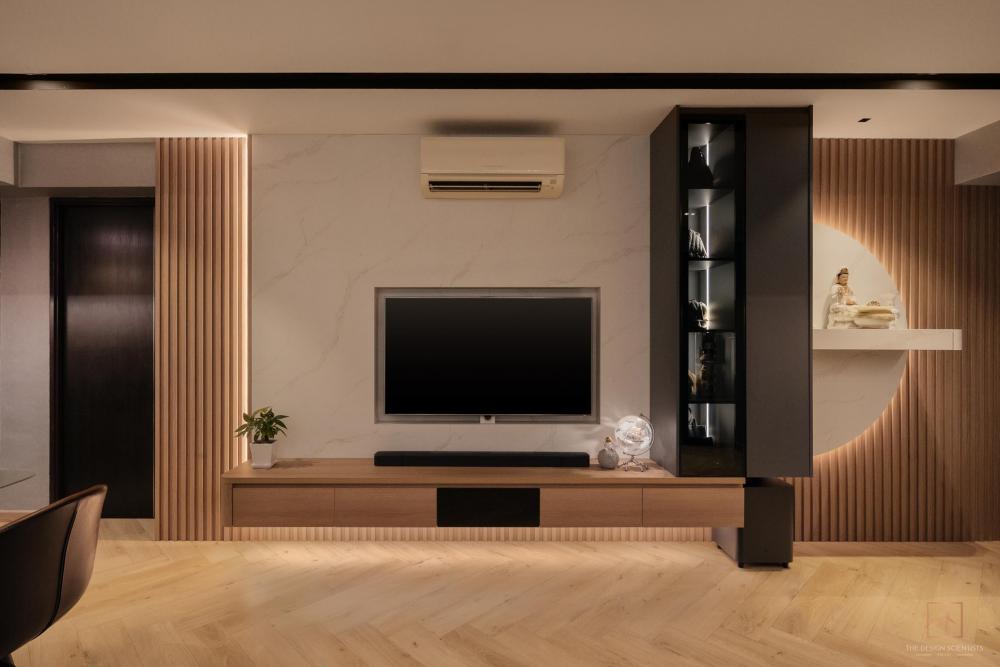 Contemporary Living Room with Bookshelf and Settee