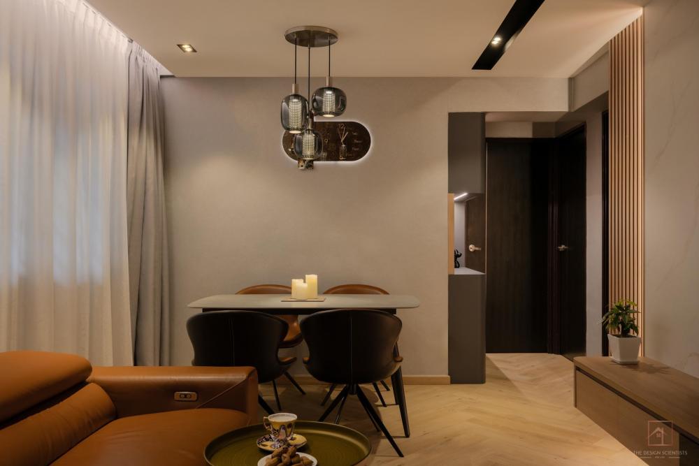 Contemporary Dining Room with Drop Light and Cove Lighting