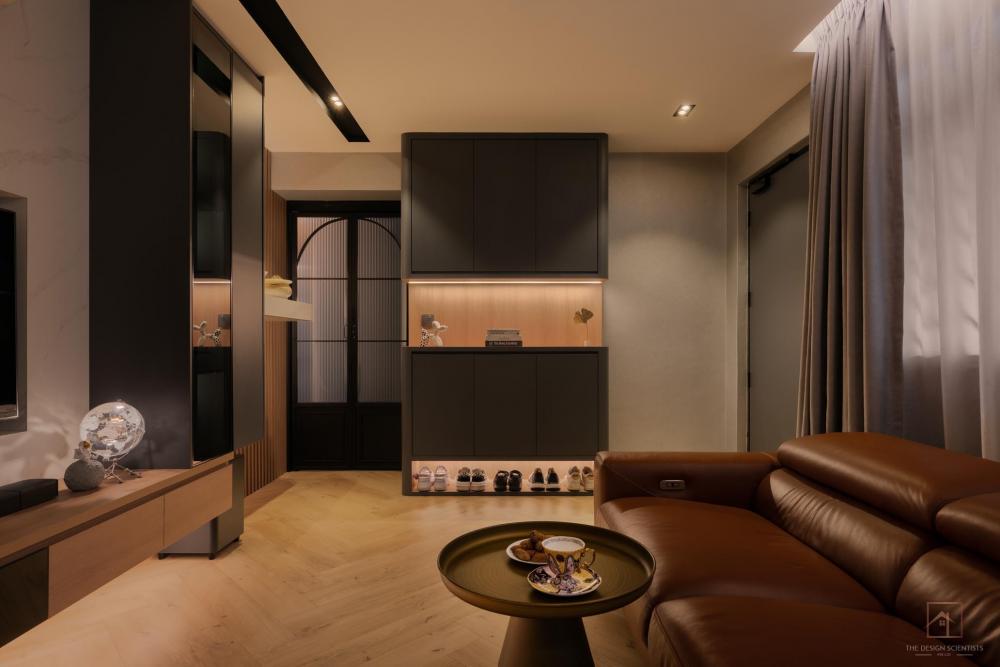 Contemporary Living Room with Bookshelf and Settee