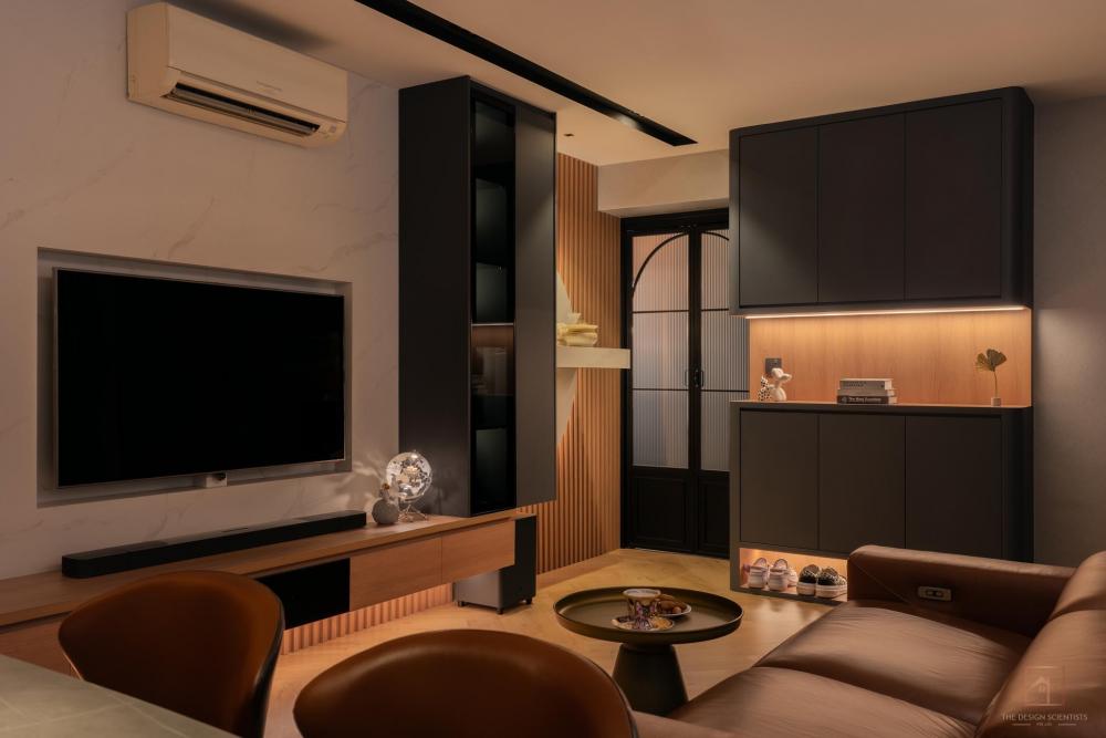 Contemporary Living Room with Bookshelf and Settee