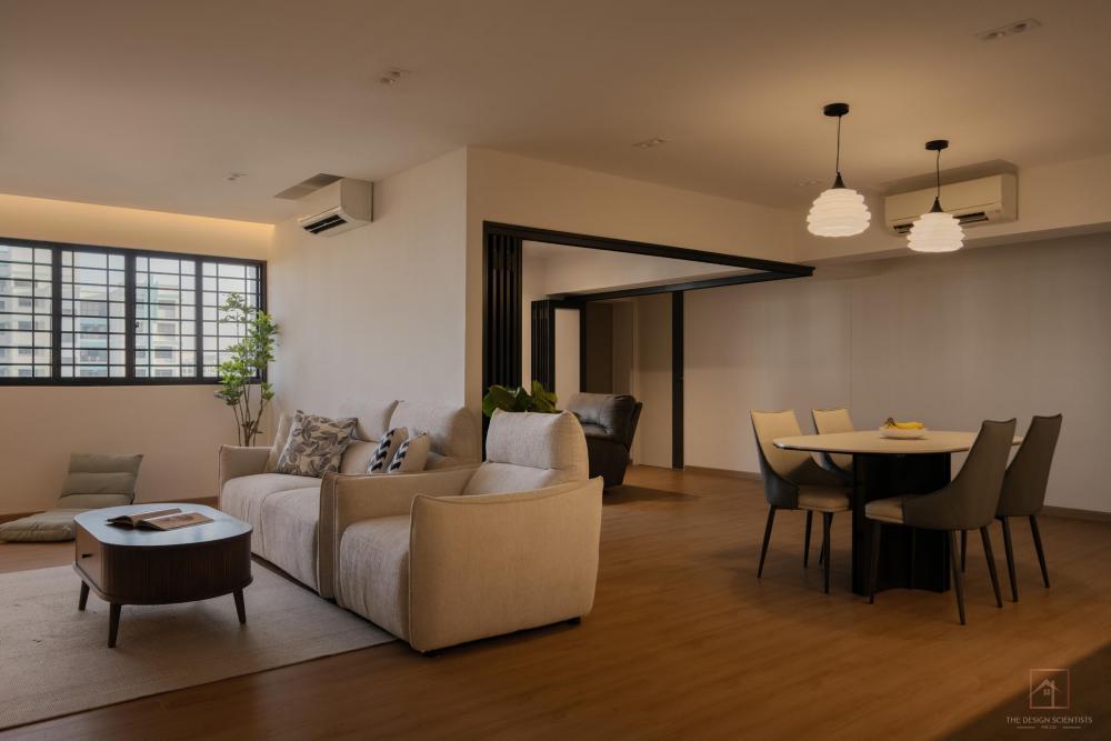 Contemporary Dining Room with Drop Light and Cove Lighting