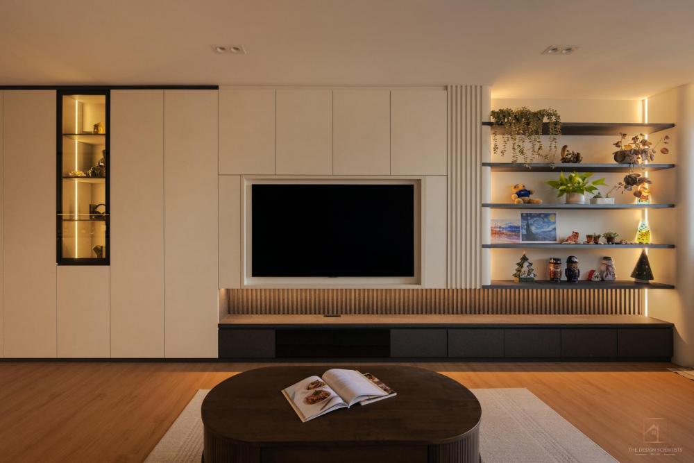Contemporary Living Room with Bookshelf and Settee