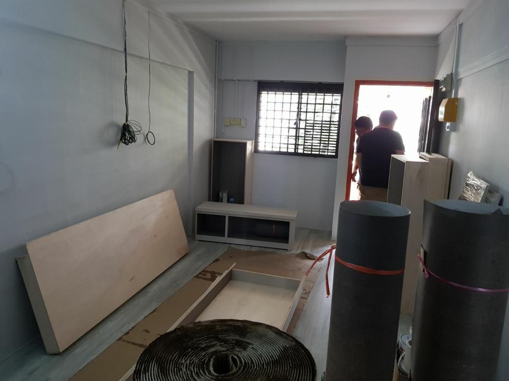 Asian Living Room with Cement Floor and Granite Floor