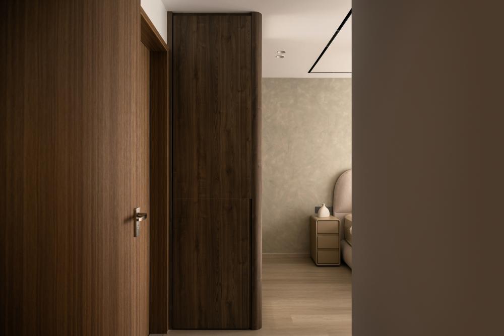 Contemporary Bedroom with Wood Flooring and Wardrobe