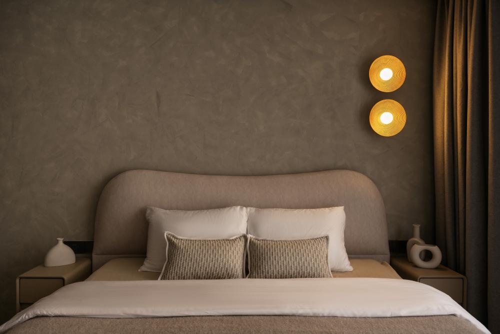 Contemporary Bedroom with Curtain and Bedside Table