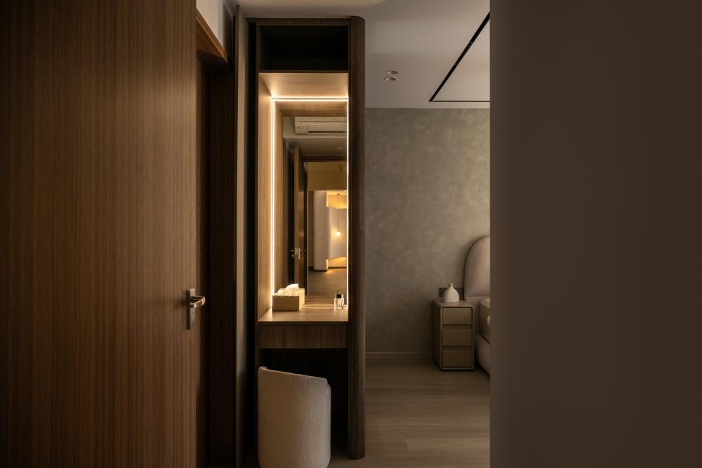 Contemporary Bedroom with Vinyl Flooring and Drop Light