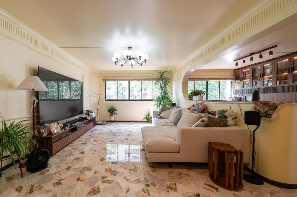 Vintage Living Room with Granite Floor and Sofa