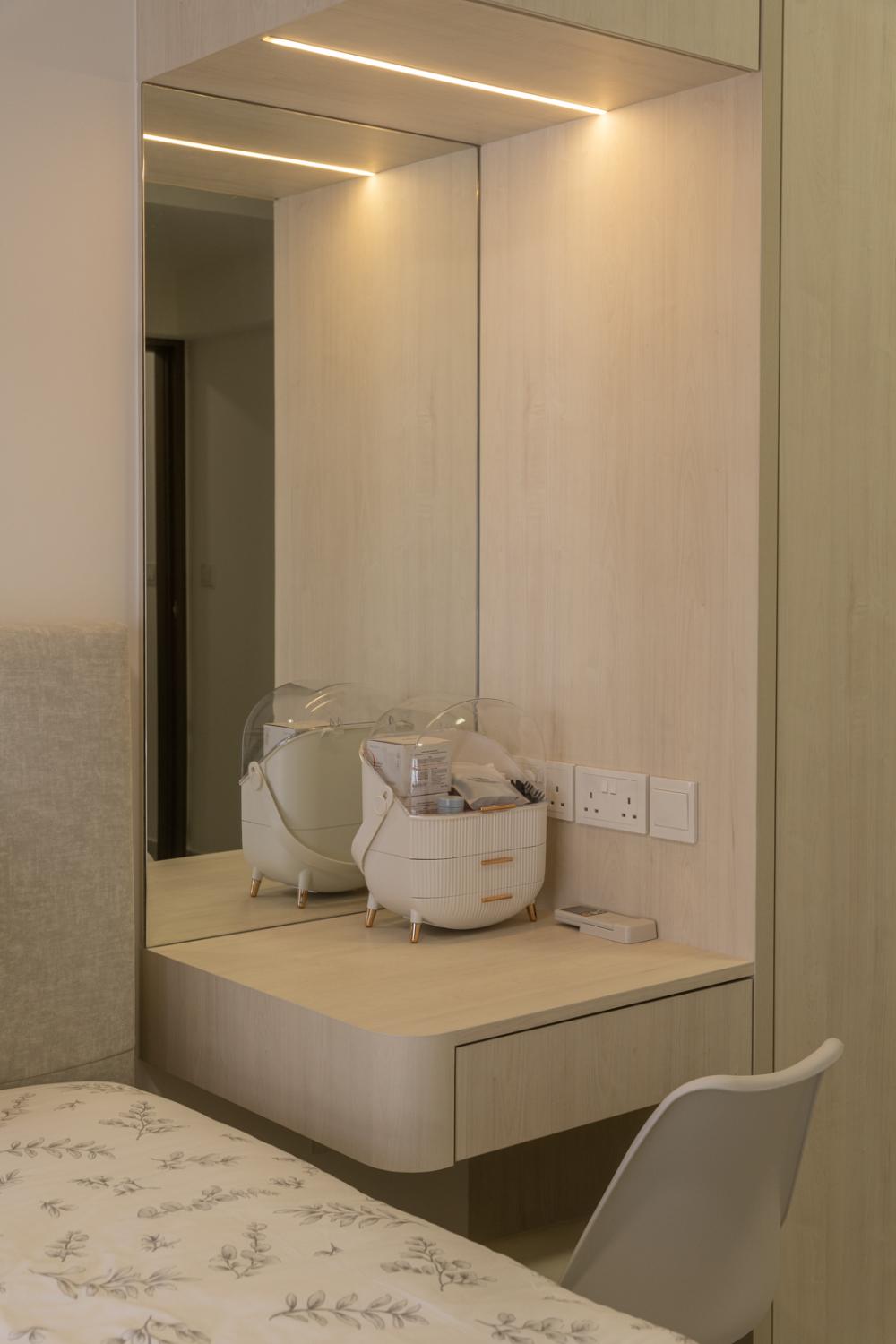 Minimalist Bedroom with Homogeneous Tiles and Wardrobe