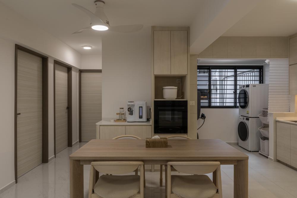 Minimalist Kitchen with Countertop and Homogeneous Tiles