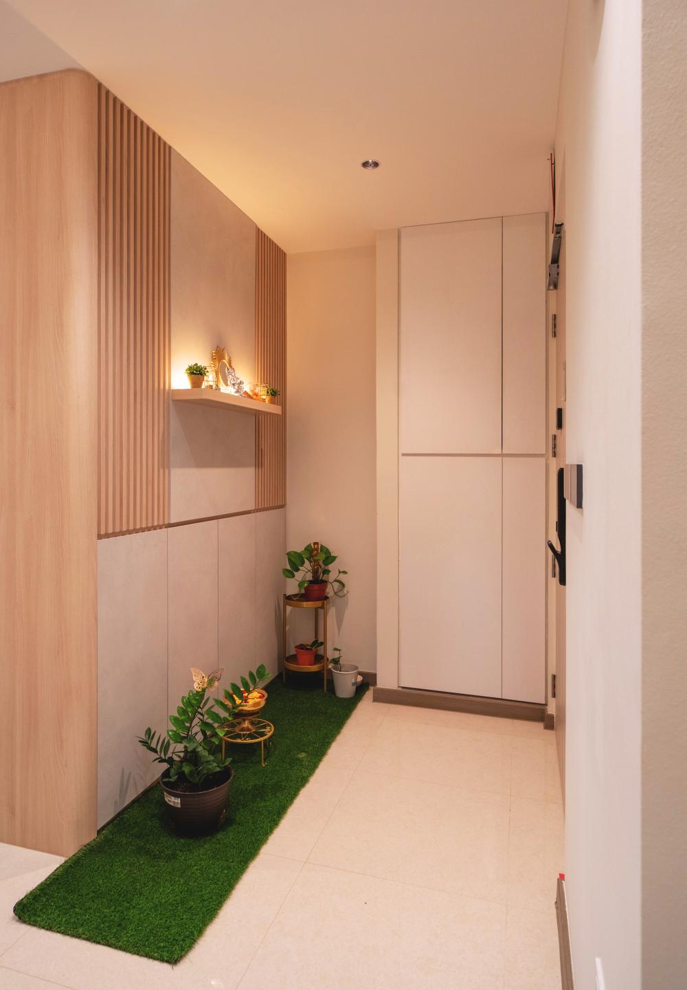 Contemporary Entryway with Seating Bench and Small Storage