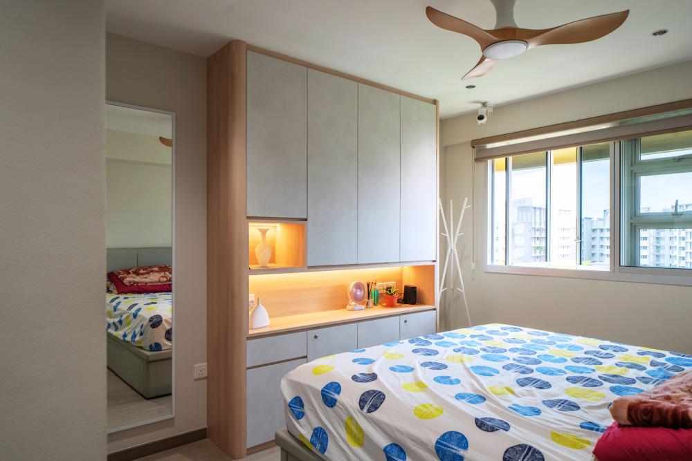 Contemporary Bedroom with Vinyl Flooring and Wood Flooring
