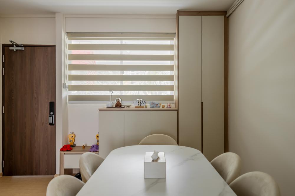 Scandinavian Dining Room with Vinyl Flooring and Ceiling Light