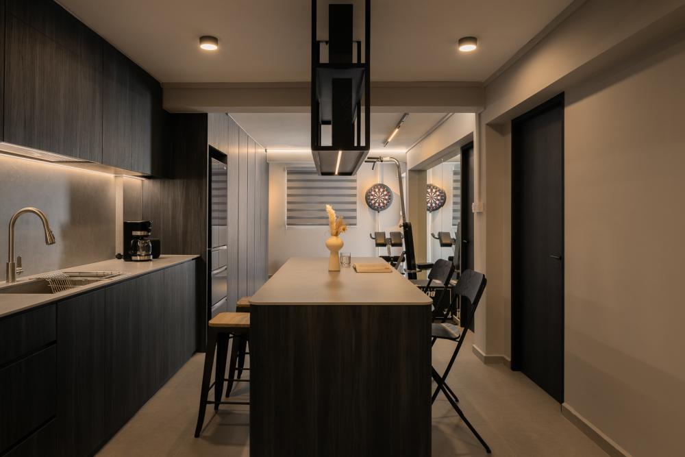 Contemporary Dining Room with Drop Light and Dining Table