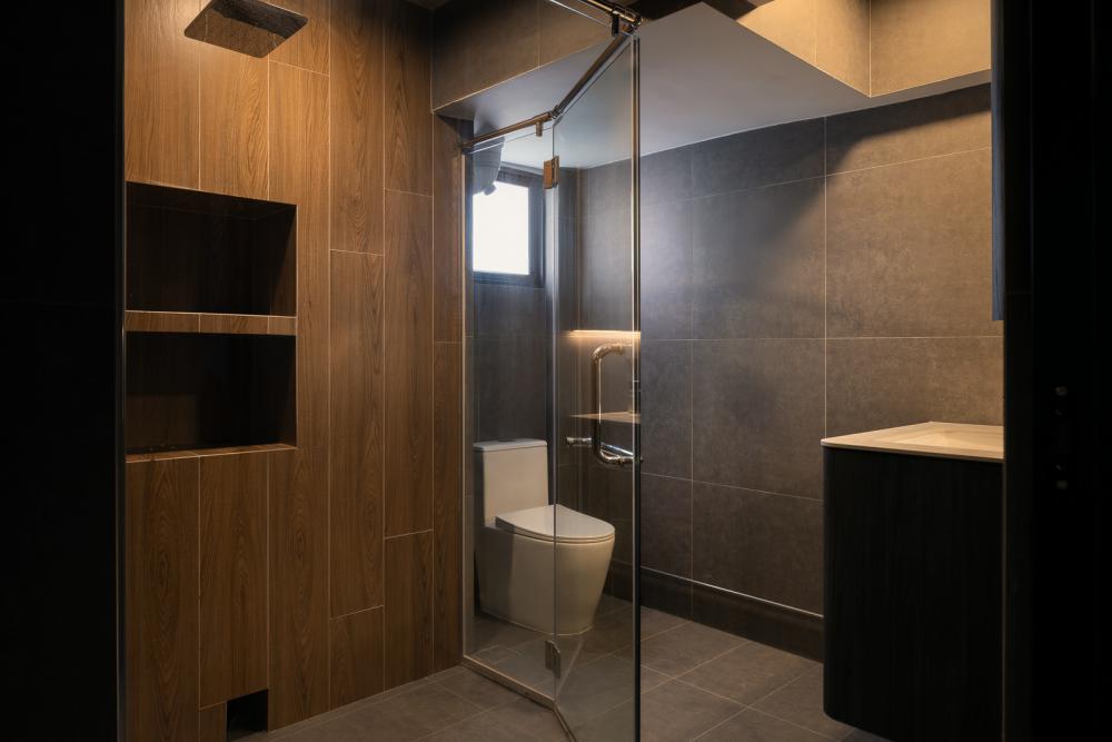 Contemporary Bathroom with Countertop and Homogeneous Tiles
