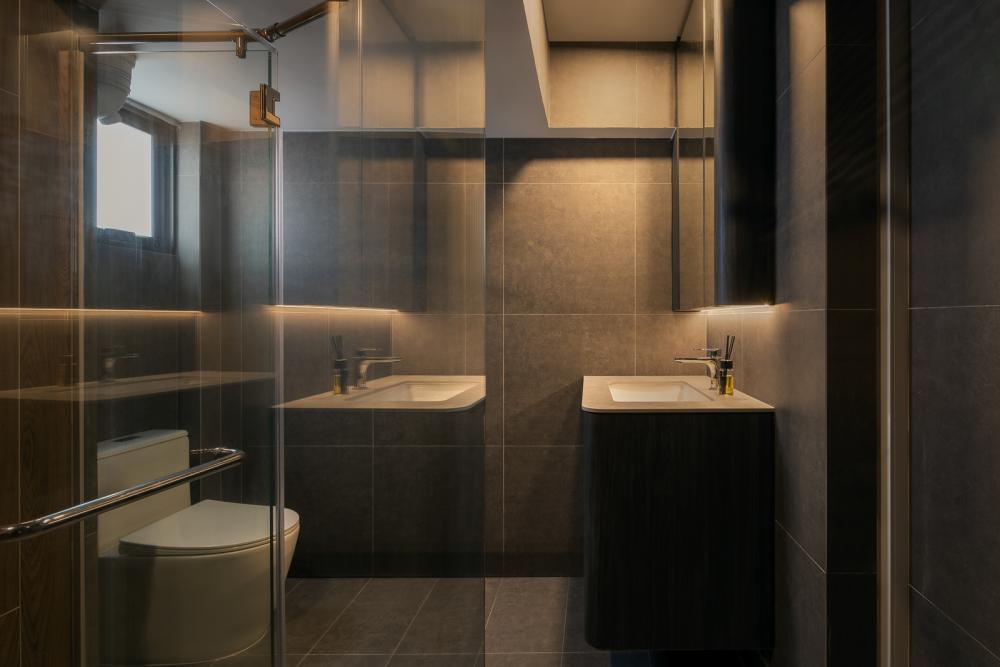Contemporary Bathroom with Countertop and Homogeneous Tiles