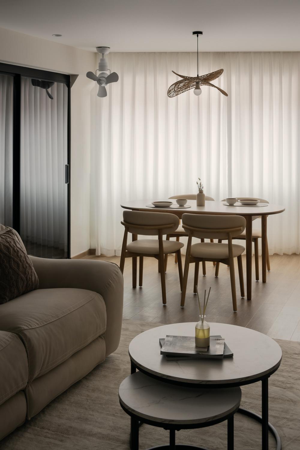 Scandinavian Dining Room with Wood Flooring and Dining Table