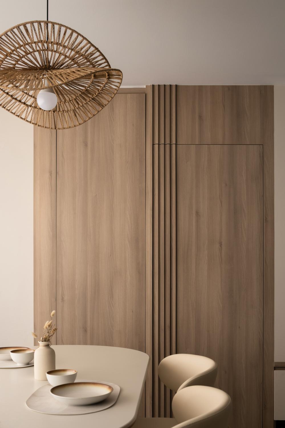 Scandinavian Bedroom with Feature Wall and Wood Feature Wall
