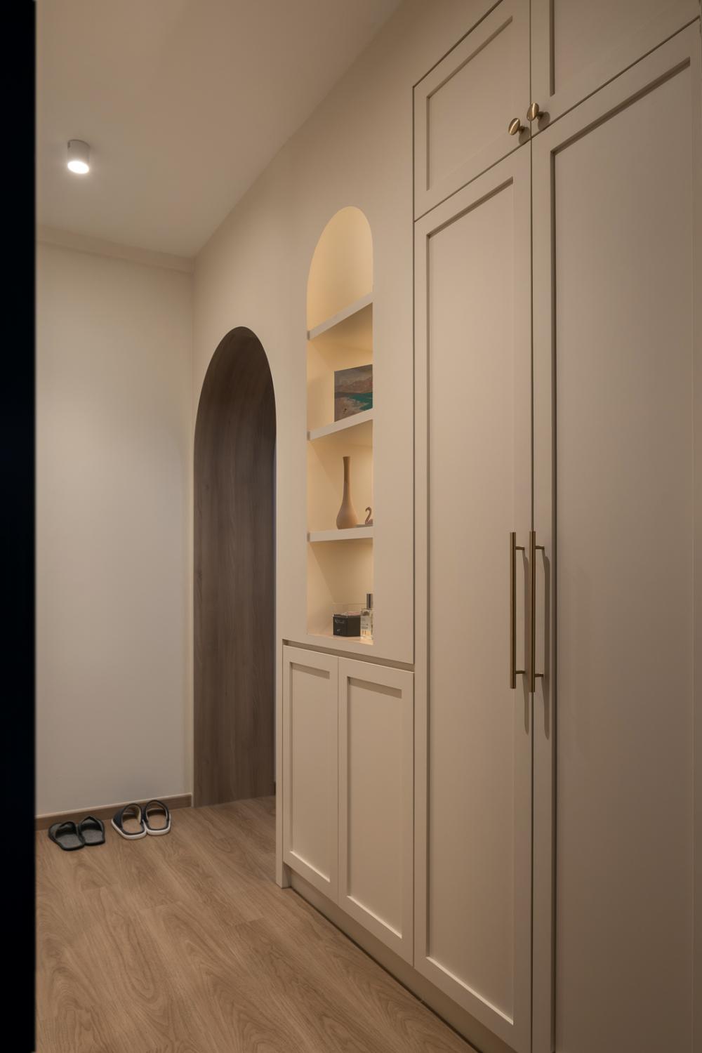 Scandinavian Entryway with Storage Cabinets and Small Storage