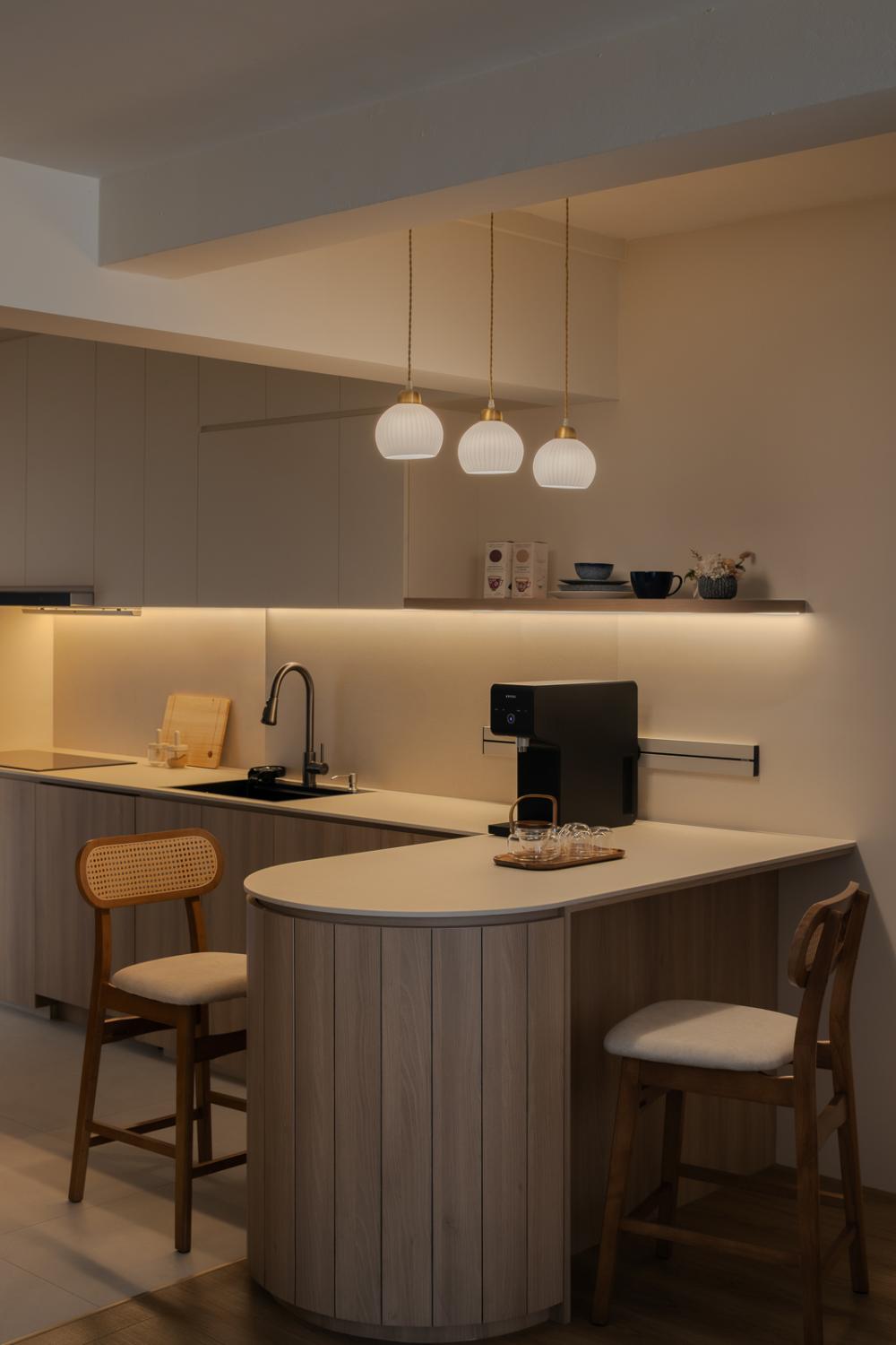 Scandinavian Kitchen with Kitchen Island and Breakfast Counter