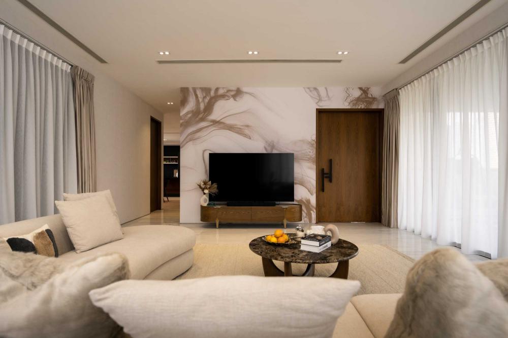 Modern Living Room with TV Console and Feature Wall