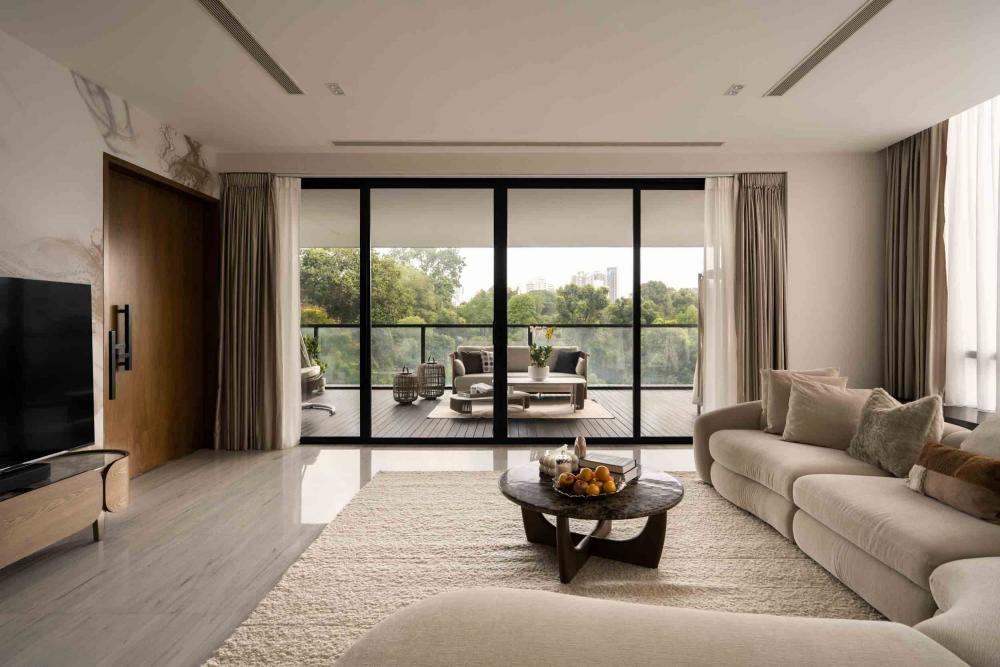 Modern Living Room with Feature Wall and Wallpaper