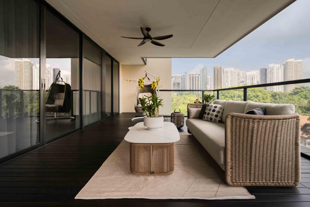 Modern Balcony with Sofa and Outdoor Table