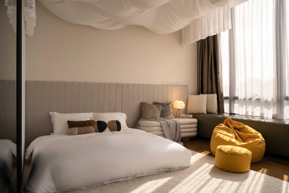 Modern Bedroom with Bedside Table and Bed