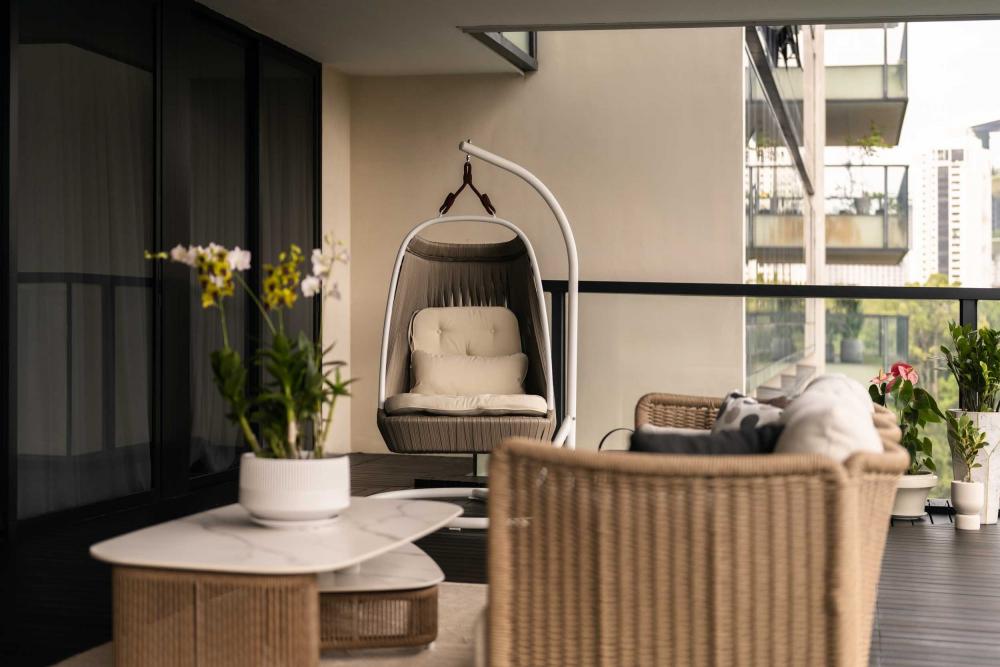 Modern Balcony with Outdoor Table and Outdoor Chairs