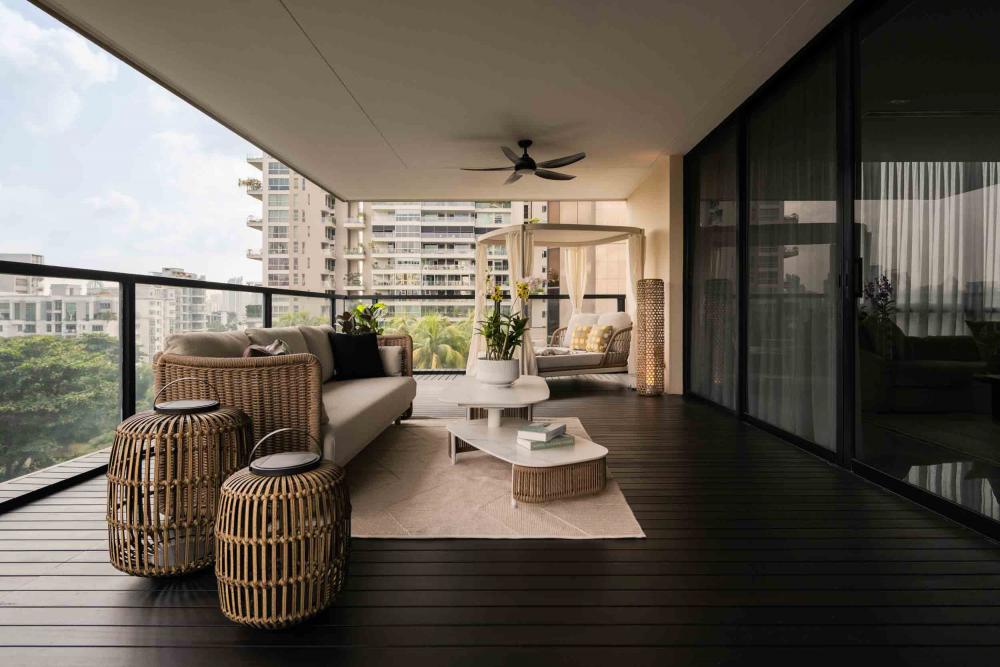 Modern Balcony with Sofa and Outdoor Table