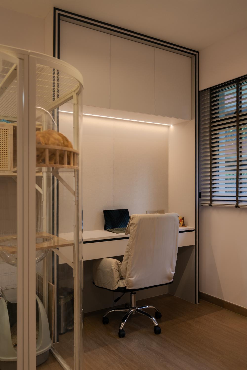 Minimalist Study with Desk and Storage Cabinets