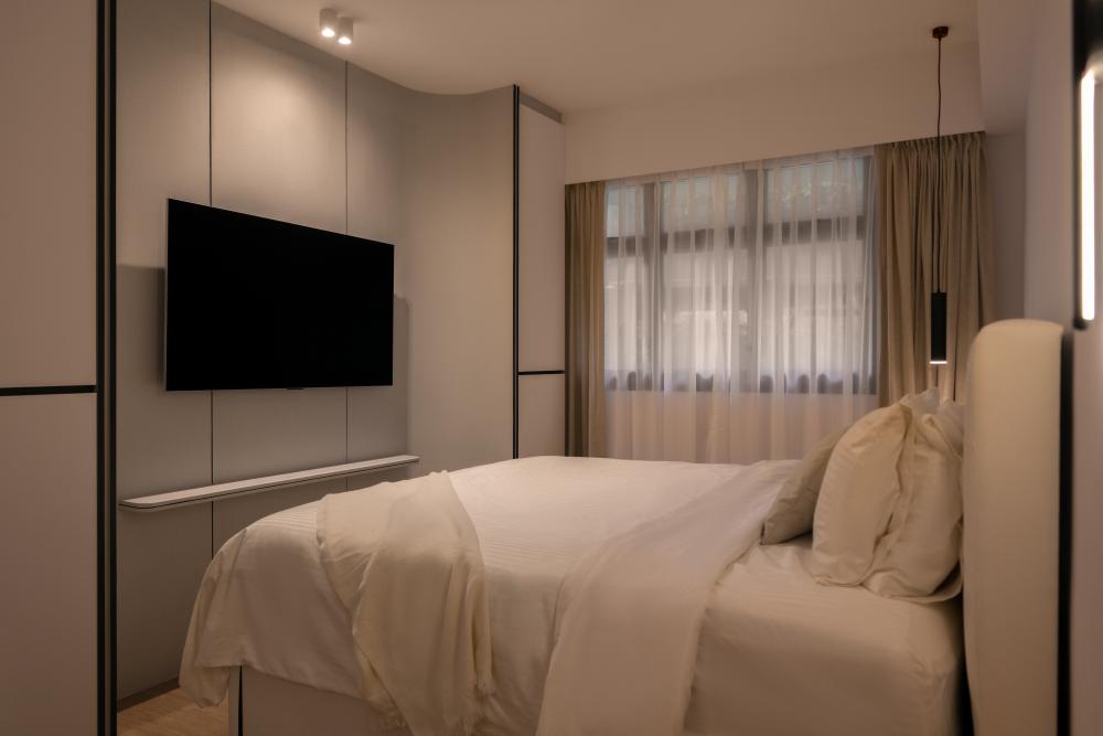 Minimalist Bedroom with Feature Wall and Downlights