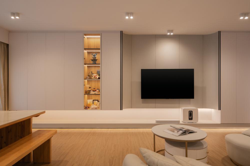 Minimalist Living Room with TV Console and Feature Wall