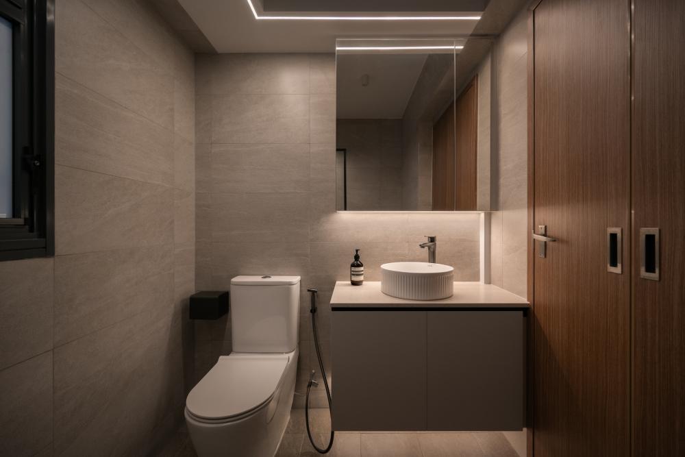 Minimalist Bathroom with Countertop and Mirror
