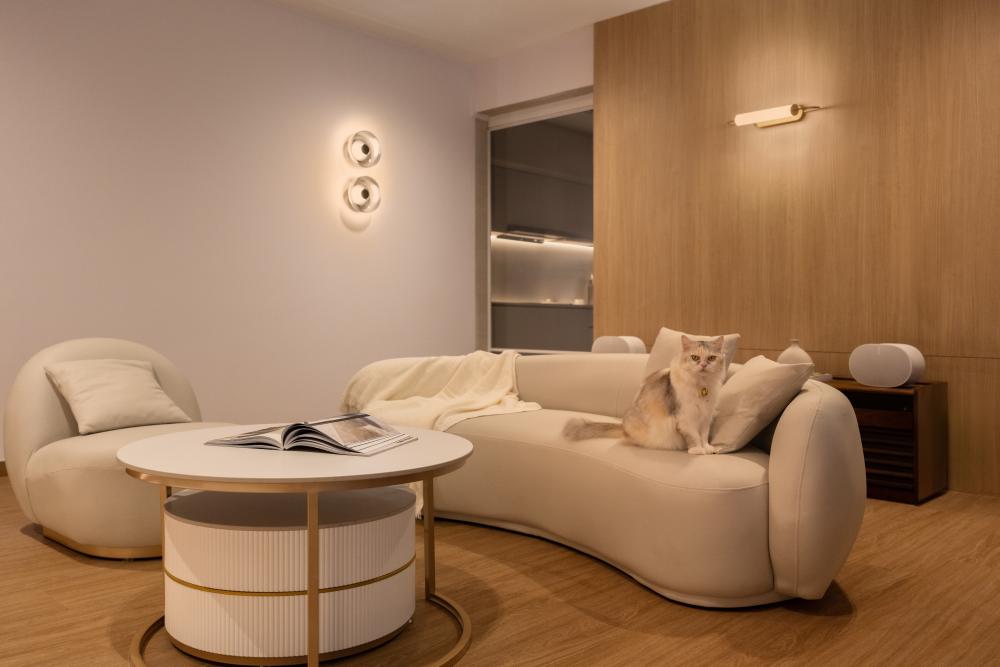 Minimalist Living Room with Vinyl Flooring and Feature Wall